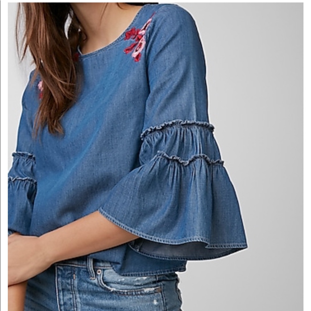 Denim Embroidered Top from EXPRESS Small